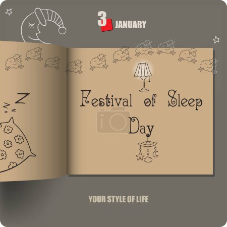 Illustration for Album spread with a date in January - Festival of Sleep Day - Royalty Free Image