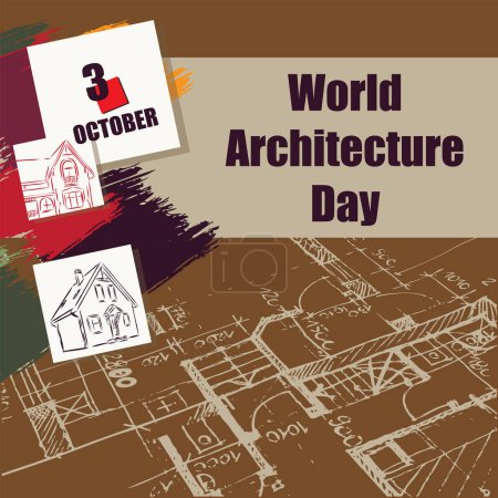 Téléchargez les illustrations : L "événement calendrier est célébré en octobre - Journée mondiale de l'architecture - en licence libre de droit