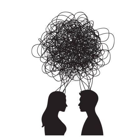 Illustration for Confused thoughts of a man and a woman. Vector concept - Royalty Free Image
