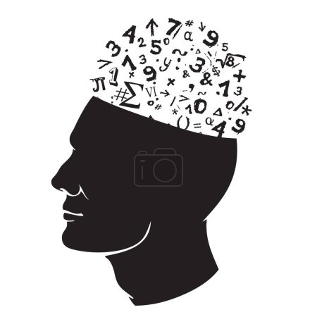 Illustration for Mathematical symbols and numbers in a human head - Royalty Free Image