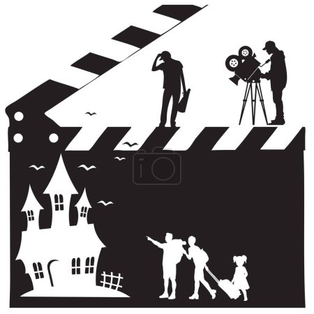 Illustration for Vector illustration with actors and camera crew at work - Royalty Free Image