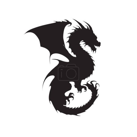 Ilustración de Dragón silueta dibujado a mano imagen vectorial - Imagen libre de derechos