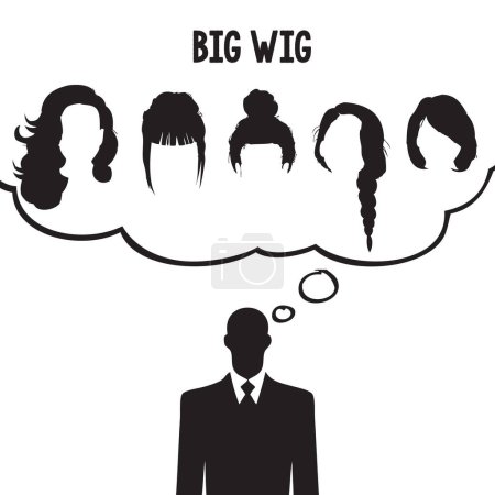 Topic about wearing big wigs. Vector illustration.