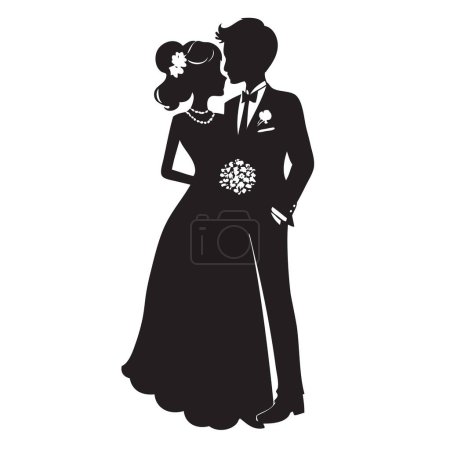 Silhouetten von Braut und Bräutigam - Ehe. Handgezeichnetes Vektorbild ohne KI.