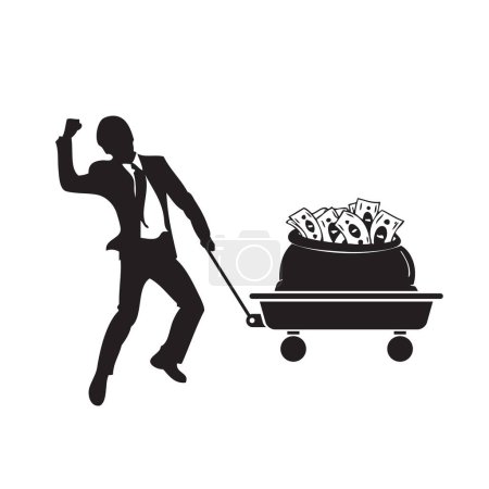 Illustration for Businessman with a large amount of money in a cart - Royalty Free Image