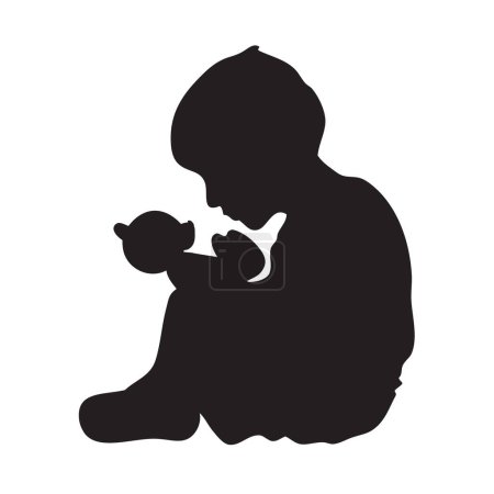 Ilustración de Silueta de un niño con un osito de peluche en su regazo - Imagen libre de derechos