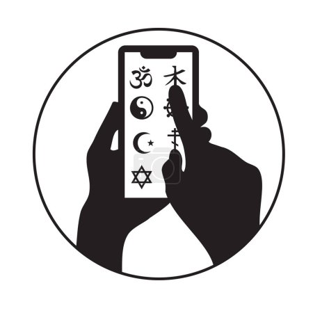 Handy mit religiösen Symbolen auf dem Bildschirm.