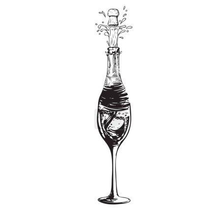 A creative idea involving the use of champagne. Vector illustration.