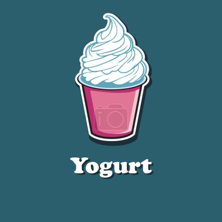 Banner con un vaso de yogur. Imagen vectorial dibujada a mano sin IA.