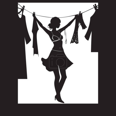 Illustration for Clothesline with intimate lingerie for women. Hand-drawn vector image without AI - Royalty Free Image