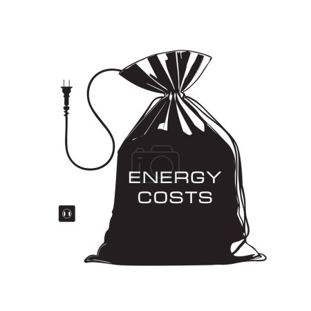 Illustration symbolizing Energy Costs with a financial bag and an electrical connection.