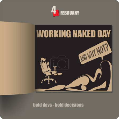 Illustration for Album spread with a date in February - Working Naked Day - Royalty Free Image