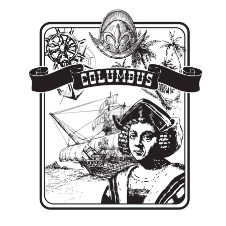 Téléchargez les illustrations : L'emblème est dédié à Colomb et à sa découverte - en licence libre de droit