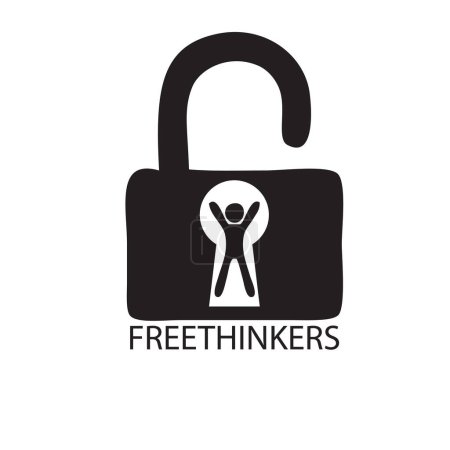 Téléchargez les illustrations : Libre pensée donnant la jubilation aux libres penseurs dans le symbole d'un cadenas ouvert - en licence libre de droit