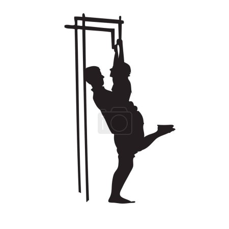 Illustration for The work of a personal trainer helping an athlete on the horizontal bar - Royalty Free Image