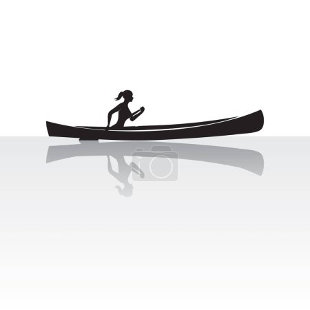 Téléchargez les illustrations : Fille dans un canot avec reflet du bateau dans l'eau - en licence libre de droit