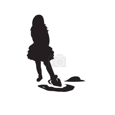 Téléchargez les illustrations : Petite fille creuse le sol avec une grande pelle de construction - en licence libre de droit