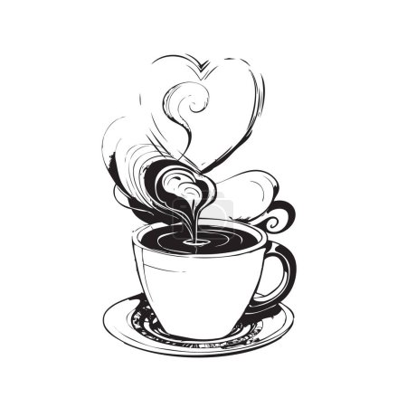 Symbolische Zurschaustellung der Liebe zum Kaffee, handgezeichnetes Vektorbild ohne KI