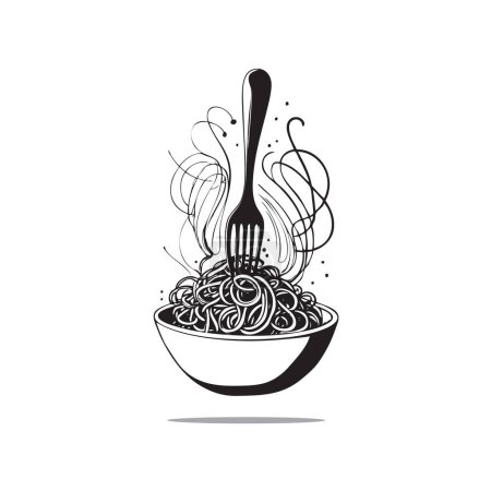 Dessin de spaghettis dans un bol avec une fourchette