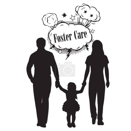 Tema de acogida - padre, madre e hija. Ilustración vectorial