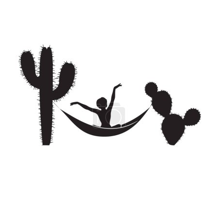 Illustration for Girl in a hammock between two cactus. - Royalty Free Image