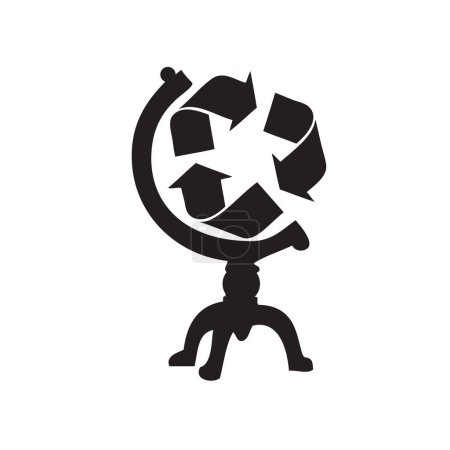Globus-Ständer mit globalem Recycling-Symbol. Vektorillustration.