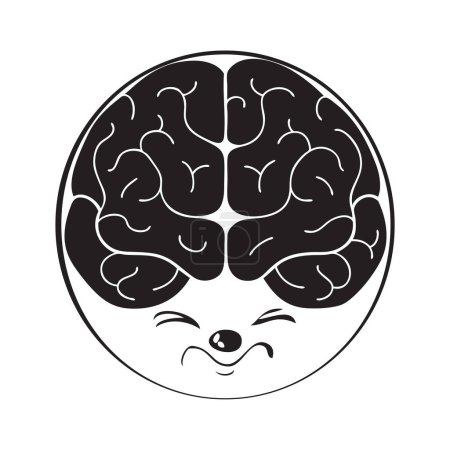 A gloomy face with a big brain. Vector illustration
