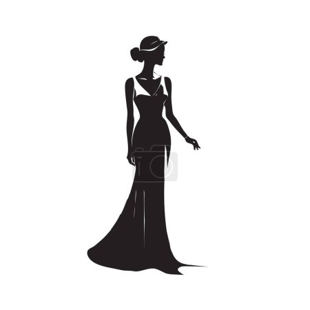 Frau im langen Abendkleid. Handgezeichnetes Vektorbild ohne KI