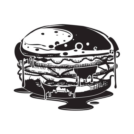 Illustration de Greasy Foods, avec un hamburger suintant de graisse.
