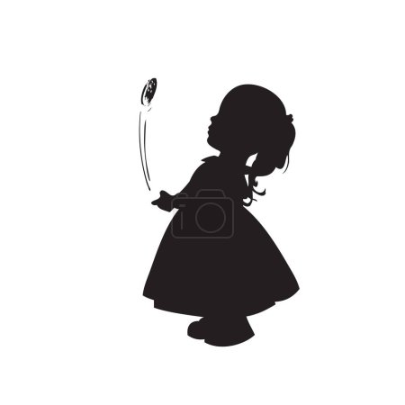 Silhouette of a girl in a long dress tossed a coin
