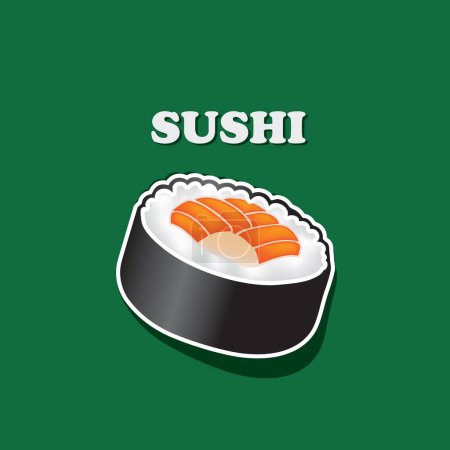 Cartel de sushi con arroz y pescado. Imagen vectorial dibujada a mano sin IA.
