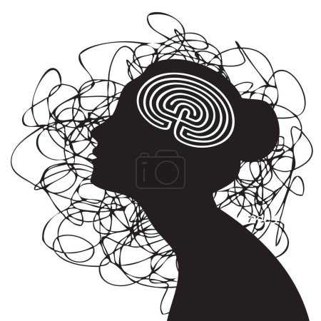 Ilustración de El pensamiento lógico ayuda a evitar la confusión. El cerebro humano en forma de laberinto. - Imagen libre de derechos