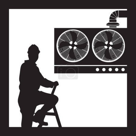 The specialist deals with HVAC Tech. Vector illustration