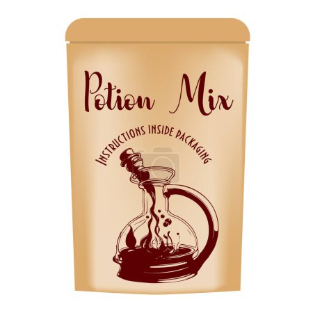 Potion mixture packaged in a sealed paper bag hand-drawn vector image without AI
