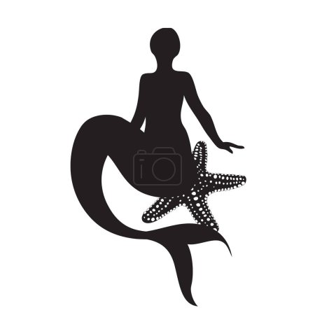 Meerjungfrau sitzt auf einem Seestern. Vektorillustration