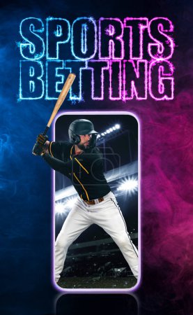 Photo for Porfessional baseball player with bat taking a swing on grand arena. Ballplayer on stadium in action - Royalty Free Image