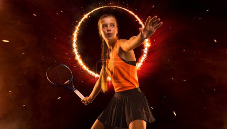 Photo for Tennis player. High-resolution photography for advertising the tennis academy and school. Girl athlete teenager with racket. Sport concept - Royalty Free Image
