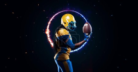Photo for American football player. Sports betting. Win money. Template for sports advertising - Royalty Free Image