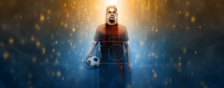 Photo for Football player. Teenager - soccer player. Game day. Download a high resolution photo to advertise football games in sports betting - Royalty Free Image