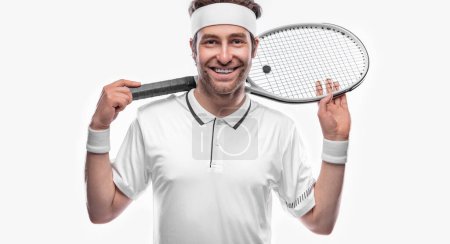 Photo for Tennis playeron a black background with smoke. Download a photo for advertising tennis in a magazine, in the news on the site, on the billboard. Promotion of tennis in social networks - Royalty Free Image