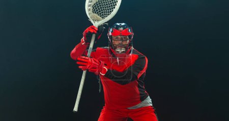 Photo for Lacrosse player. Download a high resolution photo of a lacrosse player. Sports betting. Advertising to promote the bookmakers website. - Royalty Free Image