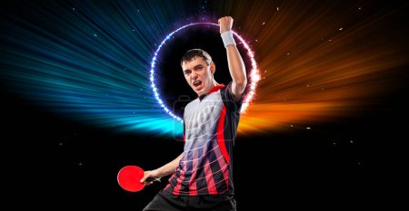 Photo for Table tennis player. Download a photo of a table tennis player for a tennis racket packaging design. Image for tennis ball box template. Ping pong. - Royalty Free Image