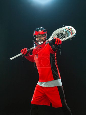 Photo for Lacrosse player. Download a high resolution photo of a lacrosse player. Sports betting. Advertising to promote the bookmakers website. - Royalty Free Image