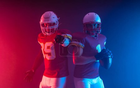 Photo for American football player banner for ads. Template for a sports magazine, websites, articles, outdoor advertisments with copy space. Mockup for betting advertisement - Royalty Free Image