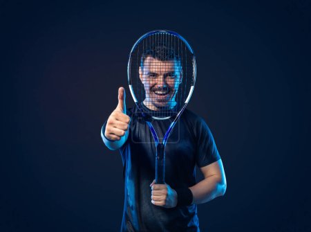 Photo for Tennis player with racket. Man athlete playing isolated on background - Royalty Free Image