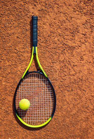 Photo for Tennis rackets. Sport court and balls. Download a high quality photo with paddle for the design of a sports app or social media advertisement - Royalty Free Image