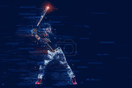 Foto de Jugador de béisbol con bate haciendo swing en la gran arena. Jugador de pelota en el estadio en acción - Imagen libre de derechos