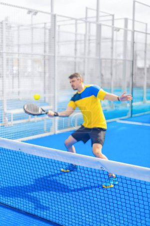 Tennis player on the sky background outdoors. Tennis template for bookmaker design ads with copy space. Mockup for betting advertisement. Sports betting on tenis.