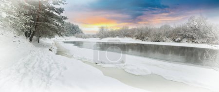 Photo for The river in winter during a snowfall - Royalty Free Image