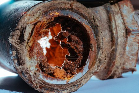 Foto de Tubería de agua oxidada en un corte de cerca - Imagen libre de derechos